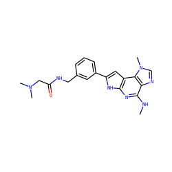 CNc1nc2[nH]c(-c3cccc(CNC(=O)CN(C)C)c3)cc2c2c1ncn2C ZINC000043013468