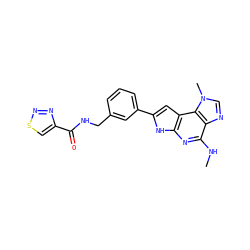 CNc1nc2[nH]c(-c3cccc(CNC(=O)c4csnn4)c3)cc2c2c1ncn2C ZINC000043072434