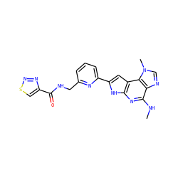 CNc1nc2[nH]c(-c3cccc(CNC(=O)c4csnn4)n3)cc2c2c1ncn2C ZINC000073142074