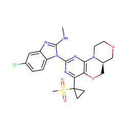 CNc1nc2cc(Cl)ccc2n1-c1nc2c(c(C3(S(C)(=O)=O)CC3)n1)OC[C@@H]1COCCN21 ZINC000218290402