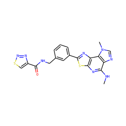 CNc1nc2sc(-c3cccc(CNC(=O)c4csnn4)c3)nc2c2c1ncn2C ZINC000040953235