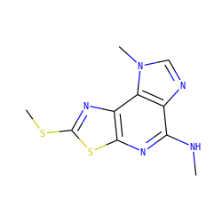 CNc1nc2sc(SC)nc2c2c1ncn2C ZINC000034563254