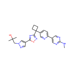 CNc1ncc(-c2ccc(C3(c4noc(-c5cnn(CC(C)(C)O)c5)n4)CCC3)cn2)cn1 ZINC000096175574