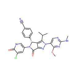 CNc1ncc(-n2nc3c(c2C(C)C)[C@@H](c2ccc(C#N)cc2)N(c2c[nH]c(=O)c(Cl)c2)C3=O)c(OC)n1 ZINC000224059547