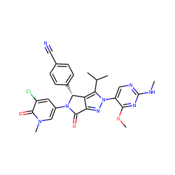 CNc1ncc(-n2nc3c(c2C(C)C)[C@@H](c2ccc(C#N)cc2)N(c2cc(Cl)c(=O)n(C)c2)C3=O)c(OC)n1 ZINC000224086887