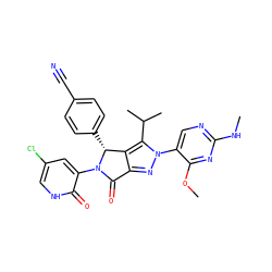 CNc1ncc(-n2nc3c(c2C(C)C)[C@@H](c2ccc(C#N)cc2)N(c2cc(Cl)c[nH]c2=O)C3=O)c(OC)n1 ZINC000224079208