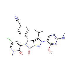 CNc1ncc(-n2nc3c(c2C(C)C)[C@@H](c2ccc(C#N)cc2)N(c2cc(Cl)cn(C)c2=O)C3=O)c(OC)n1 ZINC000224124635
