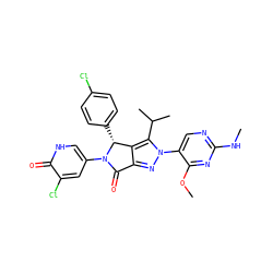 CNc1ncc(-n2nc3c(c2C(C)C)[C@@H](c2ccc(Cl)cc2)N(c2c[nH]c(=O)c(Cl)c2)C3=O)c(OC)n1 ZINC000224087504