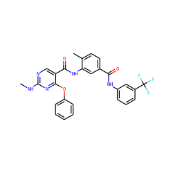 CNc1ncc(C(=O)Nc2cc(C(=O)Nc3cccc(C(F)(F)F)c3)ccc2C)c(Oc2ccccc2)n1 ZINC000029127960
