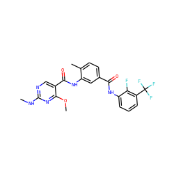 CNc1ncc(C(=O)Nc2cc(C(=O)Nc3cccc(C(F)(F)F)c3F)ccc2C)c(OC)n1 ZINC000029127595