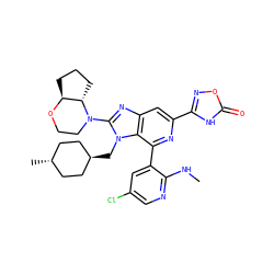 CNc1ncc(Cl)cc1-c1nc(-c2noc(=O)[nH]2)cc2nc(N3CCO[C@H]4CCC[C@@H]43)n(C[C@H]3CC[C@H](C)CC3)c12 ZINC001772575272