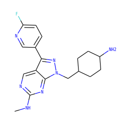 CNc1ncc2c(-c3ccc(F)nc3)nn(CC3CCC(N)CC3)c2n1 ZINC000084724421