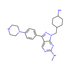 CNc1ncc2c(-c3ccc(N4CCNCC4)cc3)nn(CC3CCC(N)CC3)c2n1 ZINC000084709112