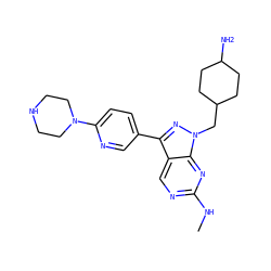 CNc1ncc2c(-c3ccc(N4CCNCC4)nc3)nn(CC3CCC(N)CC3)c2n1 ZINC000084709110