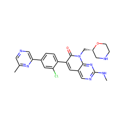 CNc1ncc2cc(-c3ccc(-c4cncc(C)n4)cc3Cl)c(=O)n(C[C@H]3CNCCO3)c2n1 ZINC000223259040