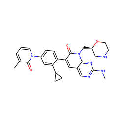 CNc1ncc2cc(-c3ccc(-n4cccc(C)c4=O)cc3C3CC3)c(=O)n(C[C@@H]3CNCCO3)c2n1 ZINC000653889655
