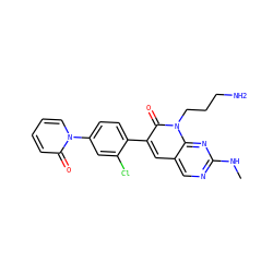 CNc1ncc2cc(-c3ccc(-n4ccccc4=O)cc3Cl)c(=O)n(CCCN)c2n1 ZINC000653873805