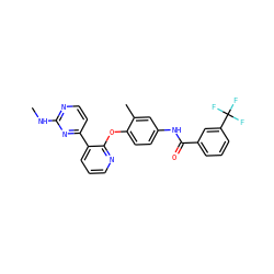 CNc1nccc(-c2cccnc2Oc2ccc(NC(=O)c3cccc(C(F)(F)F)c3)cc2C)n1 ZINC000064553652