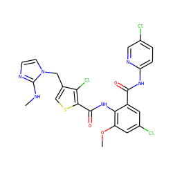CNc1nccn1Cc1csc(C(=O)Nc2c(OC)cc(Cl)cc2C(=O)Nc2ccc(Cl)cn2)c1Cl ZINC000014963211