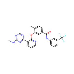 CNc1ncnc(-c2cccnc2Oc2cc(C(=O)Nc3cccc(C(F)(F)F)c3)ccc2C)n1 ZINC000014957294