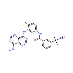 CNc1ncnc2c(Nc3cc(NC(=O)c4cccc(C(C)(C)C#N)c4)ccc3C)ncnc12 ZINC000166185915