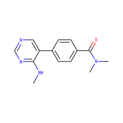 CNc1ncncc1-c1ccc(C(=O)N(C)C)cc1 ZINC000004268198