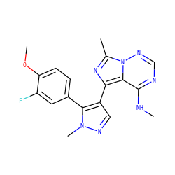 CNc1ncnn2c(C)nc(-c3cnn(C)c3-c3ccc(OC)c(F)c3)c12 ZINC000169697359