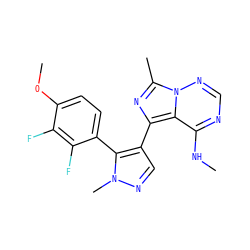 CNc1ncnn2c(C)nc(-c3cnn(C)c3-c3ccc(OC)c(F)c3F)c12 ZINC000169697374