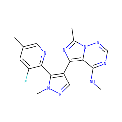 CNc1ncnn2c(C)nc(-c3cnn(C)c3-c3ncc(C)cc3F)c12 ZINC000169697365