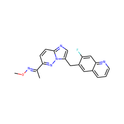 CO/N=C(\C)c1ccc2ncc(Cc3cc4cccnc4cc3F)n2n1 ZINC000096170303