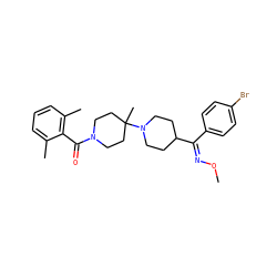 CO/N=C(\c1ccc(Br)cc1)C1CCN(C2(C)CCN(C(=O)c3c(C)cccc3C)CC2)CC1 ZINC000013474986