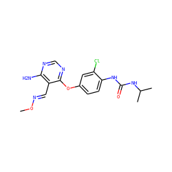 CO/N=C/c1c(N)ncnc1Oc1ccc(NC(=O)NC(C)C)c(Cl)c1 ZINC000066079229