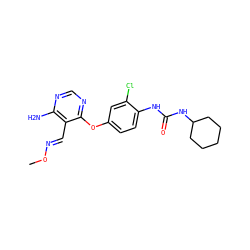 CO/N=C/c1c(N)ncnc1Oc1ccc(NC(=O)NC2CCCCC2)c(Cl)c1 ZINC000066074304