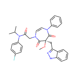 CO[C@@]1(Cc2n[nH]c3ccccc23)C(=O)N(CC(=O)N(c2ccc(F)cc2)C(C)C)C=CN(c2ccccc2)C1=O ZINC000049756084