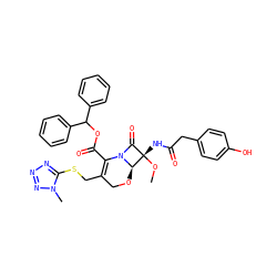 CO[C@@]1(NC(=O)Cc2ccc(O)cc2)C(=O)N2C(C(=O)OC(c3ccccc3)c3ccccc3)=C(CSc3nnnn3C)CO[C@@H]21 ZINC000026480525