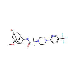 CO[C@@]12C[C@@H]3C[C@@](O)(C[C@H](C1)C3NC(=O)C(C)(C)N1CCN(c3ccc(C(F)(F)F)cn3)CC1)C2 ZINC000100066001