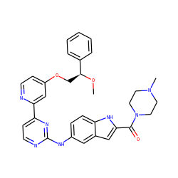 CO[C@@H](COc1ccnc(-c2ccnc(Nc3ccc4[nH]c(C(=O)N5CCN(C)CC5)cc4c3)n2)c1)c1ccccc1 ZINC000144183878