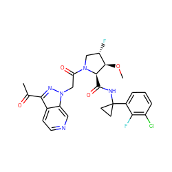 CO[C@@H]1[C@@H](F)CN(C(=O)Cn2nc(C(C)=O)c3ccncc32)[C@@H]1C(=O)NC1(c2cccc(Cl)c2F)CC1 ZINC000205039895