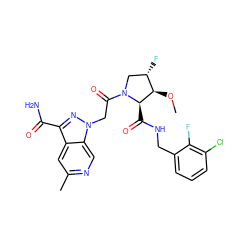 CO[C@@H]1[C@@H](F)CN(C(=O)Cn2nc(C(N)=O)c3cc(C)ncc32)[C@@H]1C(=O)NCc1cccc(Cl)c1F ZINC000143977741