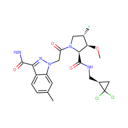 CO[C@@H]1[C@@H](F)CN(C(=O)Cn2nc(C(N)=O)c3ccc(C)cc32)[C@@H]1C(=O)NC[C@H]1CC1(Cl)Cl ZINC000142662273