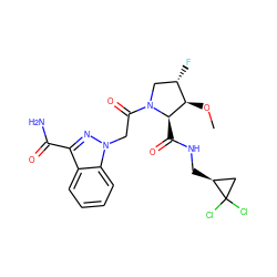 CO[C@@H]1[C@@H](F)CN(C(=O)Cn2nc(C(N)=O)c3ccccc32)[C@@H]1C(=O)NC[C@H]1CC1(Cl)Cl ZINC000210872042