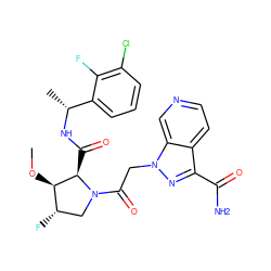 CO[C@@H]1[C@@H](F)CN(C(=O)Cn2nc(C(N)=O)c3ccncc32)[C@@H]1C(=O)N[C@H](C)c1cccc(Cl)c1F ZINC000143955717