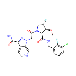 CO[C@@H]1[C@@H](F)CN(C(=O)Cn2nc(C(N)=O)c3ccncc32)[C@@H]1C(=O)NCc1cccc(Cl)c1F ZINC000143913734