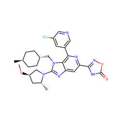 CO[C@@H]1C[C@@H](C)N(c2nc3cc(-c4noc(=O)[nH]4)nc(-c4cncc(Cl)c4)c3n2C[C@H]2CC[C@H](C)CC2)C1 ZINC000261156404