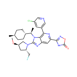 CO[C@@H]1C[C@@H](CF)N(c2nc3cc(-c4noc(=O)[nH]4)nc(-c4cncc(Cl)c4)c3n2[C@H](C)[C@H]2CC[C@H](C)CC2)C1 ZINC000261166209