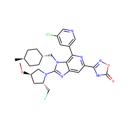 CO[C@@H]1C[C@@H](CF)N(c2nc3cc(-c4noc(=O)[nH]4)nc(-c4cncc(Cl)c4)c3n2C[C@H]2CC[C@H](C)CC2)C1 ZINC000261147257