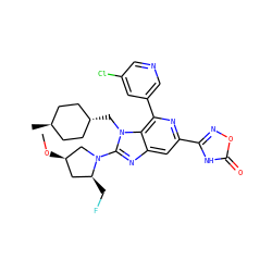 CO[C@@H]1C[C@H](CF)N(c2nc3cc(-c4noc(=O)[nH]4)nc(-c4cncc(Cl)c4)c3n2C[C@H]2CC[C@H](C)CC2)C1 ZINC000261147258