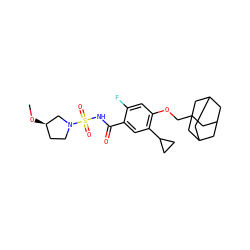 CO[C@@H]1CCN(S(=O)(=O)NC(=O)c2cc(C3CC3)c(OCC34CC5CC(CC(C5)C3)C4)cc2F)C1 ZINC000225231297