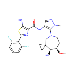 CO[C@@H]1CCN(c2c(NC(=O)c3nc(-c4c(F)cccc4F)sc3N)cnn2C)CC2(CC2)[C@@H]1N ZINC000169699553