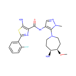 CO[C@@H]1CCN(c2c(NC(=O)c3nc(-c4ccccc4F)sc3N)cnn2C)CC[C@@H]1N ZINC000169699369